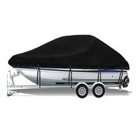 Heavy Duty Waterproof Boat Cover 11 27FT 420D UV Resistant Oxford Fabric All Weather Protection Durable Runabout Cover for Marine Use Black