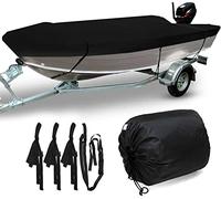 Heavy Duty Waterproof Boat Cover, 210D Trailerable Sunproof Cover for Fishing Runabouts, Black, Protects Against Sun & Water, Ideal for Trailers