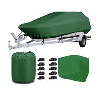 Heavy Duty Waterproof Boat Cover 600D Oxford UV Resistant Bass & V-Hull Trailerable Covers with Motor Cover Fits 14-16FT Fish & Ski Runabout Green Protection