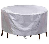 Heavy Duty Waterproof Outdoor Round Table Cover 220cm Dia x 75cm H Windproof & UV Resistant 420D Oxford Fabric Durable Garden Furniture Protector for Rattan Seater Set Silver