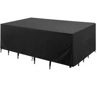Heavy Duty Waterproof Patio Furniture Covers - Oxford 600 Rectangular Table Cover, Windproof & Uv Resistant, With Buckles & Drawstring For Outdoor Protection Black 330x220x90cm