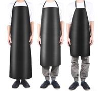 Heavy duty waterproof PVC leather apron with oilproof, suitable for kitchen, cleaning, crafting, and gardening work, designed with comfort in mind (Brown S)