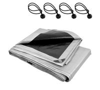 Heavy-Duty Waterproof Silver Tarpaulin 3 x 4 m - 260 GSM PE Tarp with 4 Ball Bungees - UV Resistant, Mould-Proof, Tear-Resistant Cover for Roofing, Camping, Garden, Construction - Reinforced Edges