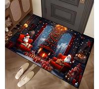 Heavy-Duty Welcome Mat with Santa Design, Non-Slip Washable Indoor Outdoor Entrance Rug for Porch and Home, 29x39 Inches.