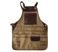 Heavy duty welding apron multipocket with adjustable fabric ties and cross straps designed for craftsmen to protect from sparks and metal debris