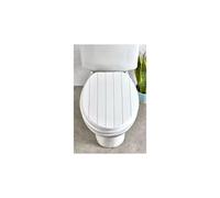 Heavy-Duty White MDF Toilet Seat with Tongue & Groove, Chrome-Plated Hinges, UV Lacquer Finish - Fits Most Elongated Toilets (150kg)