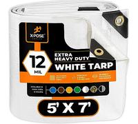 Heavy Duty White Poly Tarp 5' X 7' - Multipurpose Protective Cover - Durable, Waterproof, Weather Proof, Rip and Tear Resistant - Extra Thick 12 Mil Polyethylene - by Xpose Safety