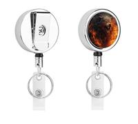 Heavy Duty Wild Wolf in The Fire Badge Reel with 360° Swivel Alligator Clip & 24" Retractable Nylon Cord Lightweight Name Badge Holder for Nurse Teacher Office Worker Id Card Decor