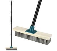 Heavy Duty Wire Broom with Adjust Handle, Yard Brush with Stiff Metal Bristle Brush for Removing Weed Moss Algae, Outdoor Floor Scrub Brush for Patio, Deck, Garden