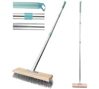Heavy Duty Wire Broom with Telescopic Handle(63IN), Stiff Metal Brush Deck Scrub Brush Long Handle Tile Deck Cleaning Tool Scrub Brush for Cleaning Moss Grout Garden Garage (with 20CM Broom Head)