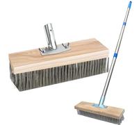Heavy Duty Wire Broom with Telescopic Handle, Stiff Metal Bristle Brush for Removing Weed Moss Algae, Outdoor Floor Scrub Brush for Patio, Deck, Garden (30cm)