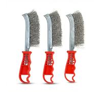 Heavy Duty Wire Brush Set for Cleaning Rust, 3 Pcs Stainless Steel and Brass Wire Brushes with Ergonomic Plastic Handle, 23.5cm Handled Wires Brush for Metal, Wood, and Paint Removal