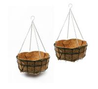 Heavy Duty Wire Hanging Basket, Heavy Duty Flat Bottomed, Large Baskets for flowers, Complete With Thick Jute Wool Liner For Outdoor Garden Porch - (Pack of 2-18" Baskets with liners)