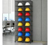Heavy-Duty Wire Rack Storage Rack For Hat, Stackable 8 12 16 CubeHard Hat Storage Box W/Wheels for Factory Fire Station Garage Office, Standing Linesman Helmet Display(16 cube)