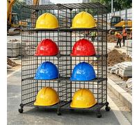 Heavy-Duty Wire Rack Storage Rack For Hat, Stackable 8 12 16 CubeHard Hat Storage Box W/Wheels for Factory Fire Station Garage Office, Standing Linesman Helmet Display(8 cube)