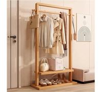 Heavy Duty Wooden Clothes Rack, Floor-standing Coat Rack for Bedroom, 440lbs Capacity Garment Organizer with Shoe Shelves, Stylish Yellow, 105cm Size