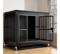 Heavy Duty Wooden Dog Crate - Decorative Coffee Table Pet House with 360° Rotation and Bottom Tray for Indoor Use