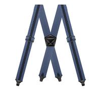Heavy Duty Work Braces For Men Airport Hidden Suspenders 3.8cm Wide X-Back With 4 Plastic Gripper Clasps Adjustable Elastic Trouser Pants Blue And Black Stripes