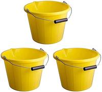 Heavy Duty "YELLOW" 3 Gallon 14Litre Plastic Builders Bucket with Strong Metal Handle Water Storage Cement Mixing, Animal Feeding Bucket For Home, Garden - Made In UK - (3)