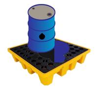 Heavy-Duty Yellow & Black Stackable Spill Containment Pallet, 1/2 Drum Platform with Drain Outlet, Modular Liquid Storage Tray (120x60x10cm) for Safe Hazardous Waste Management