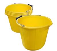 Heavy Duty Yellow Plastic Builders Bucket 3 Gallon 14 Litre Water Mixing Storage Strong with Handle and Spout Ideal for Construction Trade, Animal Feed Made in U.K. Pack of 5