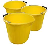 Heavy Duty Yellow Plastic Builders Bucket 3 Gallon 14 Litre Water Mixing Storage Strong with Handle and Spout Ideal for Construction Trade, Animal Feed Made in U.K. Pack of 3