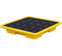 Heavy-Duty Yellow Spill Containment Platform for 55-Gallon Oil Drums - Stackable 72x72x16 cm Drain Tray for Industrial Safety & Garage Use