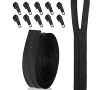 Heavy Duty Zipper Continuous Zip, 5M Replacement Sewing Zipper 5 Yard Bulk Zippers for Sewing, 10Pcs Automatic Zips for Cushions, Nylon Coil Zips Black for Bags Craft Sewing