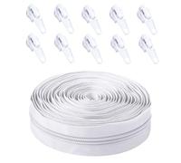 Heavy Duty Zipper Continuous Zip, 5M Replacement Sewing Zipper 5 Yard Bulk Zippers for Sewing, 10Pcs Automatic Zips for Cushions, Nylon Coil Zips White for Bags Craft Sewing