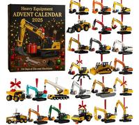 Heavy Equipment Advent Calendar 2025 with 24 Die-cast Machines 24 Days Christmas Countdown Calendar with 24 Different Mini Excavator Ornaments