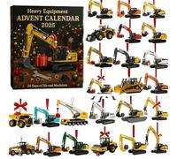Heavy Equipment Christmas Calendar 2025-24 Piece Die-Cast Construction Vehicle Set with Excavator Ornaments, 2D Acrylic Tree Decorations (set B-excavator)