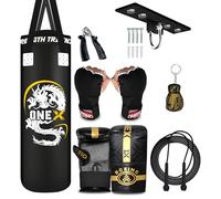 Heavy Filled Boxing Punch Bag 3ft 4ft 5ft with Hanging Strap, Punching Bag for Boxing, Kickboxing, MMA, Muay Thai & Karate - Home & Commercial Gym Training (Black, 3ft+Hook set)