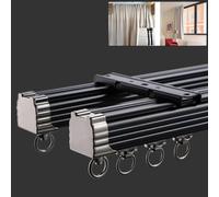 Heavy Flexible Curtain Tracks for Bay Window Aluminum Alloy Silence Curtain Double Rods Curtain Accessories(Black,4M/13FT)