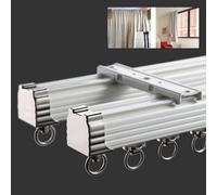 Heavy Flexible Curtain Tracks for Bay Window Aluminum Alloy Silence Curtain Double Rods Curtain Accessories(White,1.5M/4.9FT)