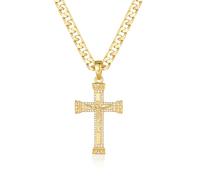 Heavy Gold-Plated Jesus Cross Crucifix Pendant with Stones - 22 Inch 6mm Cuban Chain - Luxurious Statement Necklace - Bling King London