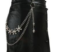 Heavy Gothic Punk Rock Multi Skull & Crossbones Double Hip Chain with Skull & Fang Attachments - Key Chain Metal Multi Layer Keychain Wallet Chain Edgy Hip Hop Style