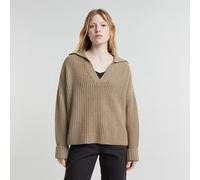 Heavy Knitted Loose Polo - Beige - Women L