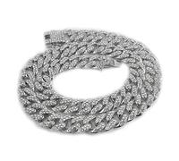 Heavy men's hip hop miami cuban link chain iced out bling rapper curb rhinestone golden necklace 13mm punk dancer jewelry-Silver ColorNecklace,24inch