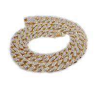 Heavy men's hip hop miami cuban link chain iced out bling rapper curb rhinestone golden necklace 13mm punk dancer jewelry-Gold ColorNecklace,30inch