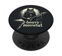 Heavy Meowtal Cat Dark Hairy Metal Music Kitty PopSockets Adhesive PopGrip