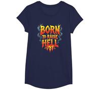 Heavy Metal Born to Raise Hell Rocker Rebel Slogan T-Shirt, Girls, Navy, Large