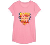 Heavy Metal Born to Raise Hell Rocker Rebel Slogan T-Shirt, Girls, Pink, Small