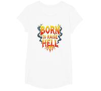 Heavy Metal Born to Raise Hell Rocker Rebel Slogan T-Shirt, Girls, White, Large