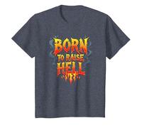 Heavy Metal Born to Raise Hell Rocker Rebel Slogan T-Shirt, Kids, Heather Blue, 8 Years