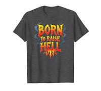 Heavy Metal Born to Raise Hell Rocker Rebel Slogan T-Shirt, Men, Dark Heather Grey, M