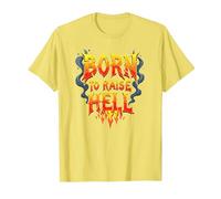 Heavy Metal Born to Raise Hell Rocker Rebel Slogan T-Shirt, Men, Lemon, 3XL