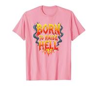 Heavy Metal Born to Raise Hell Rocker Rebel Slogan T-Shirt, Men, Pink, XXL