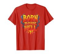 Heavy Metal Born to Raise Hell Rocker Rebel Slogan T-Shirt, Men, Red, XXL