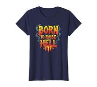 Heavy Metal Born to Raise Hell Rocker Rebel Slogan T-Shirt, Women, Navy, XXL
