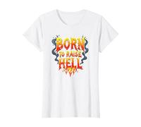 Heavy Metal Born to Raise Hell Rocker Rebel Slogan T-Shirt, Women, White, XS